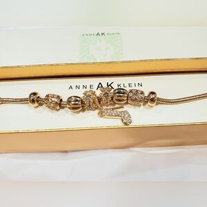 Anne Klein gold tone pandora spacer style cz crystal stiletto charm bracelet new